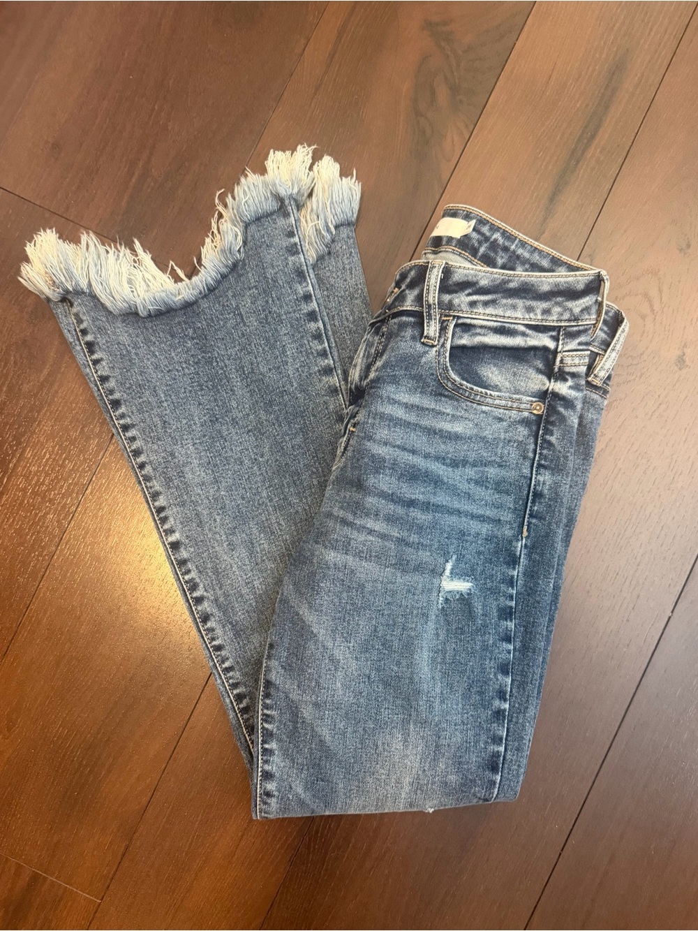 Hidden Jeans Happi Mid Rise Cropped Flare Distressed Hem Denim - Size 26